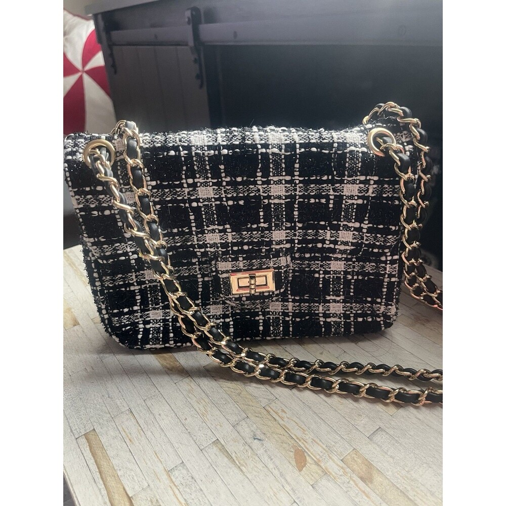 Urban Expressions Preppy Black|White Plaid Crossbody Parisian Classic Bag Purse